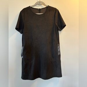 Zara suede Black Short Sleeve Dress with Pockets| Size M